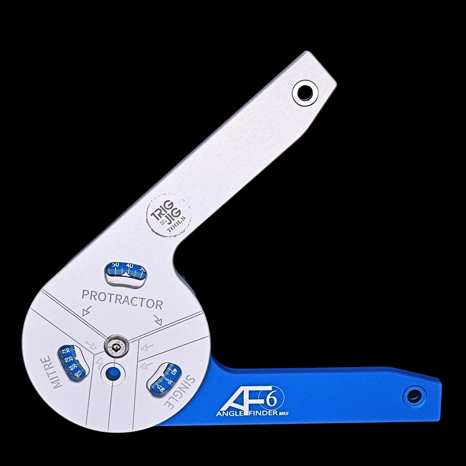 AF6 Precision Angle Finder with blue handle on a dark background