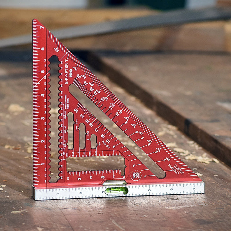 TrigJig red and silver precision rafter square with level