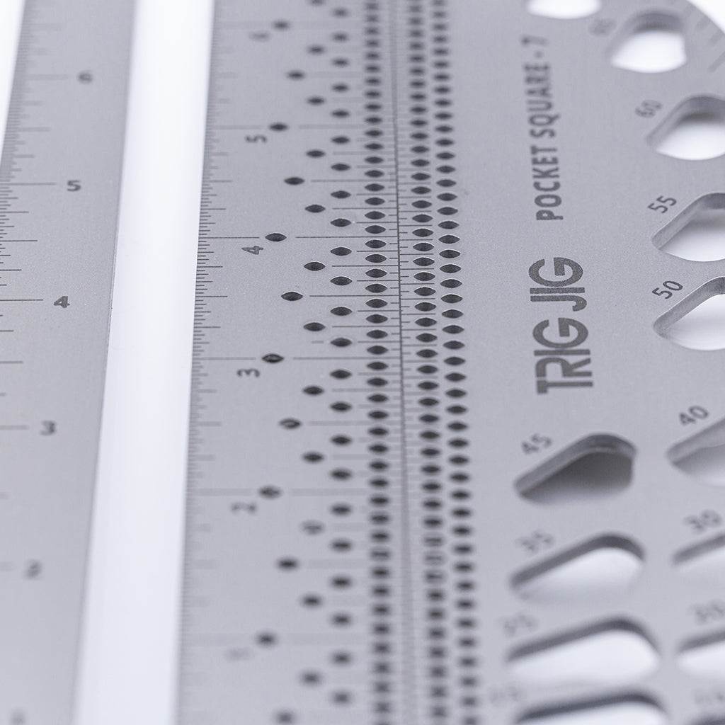 TrigJig PS 7 pocket square close up pencil scribe holes